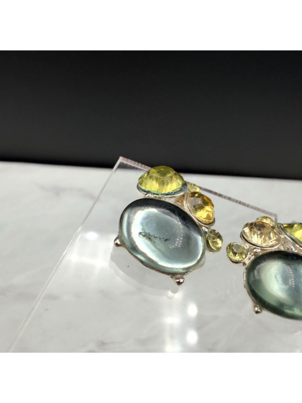 Napier Vintage Clip On Earrings Cabochon Silver Tone Blue Green Yellow READ - Picture 6 of 8